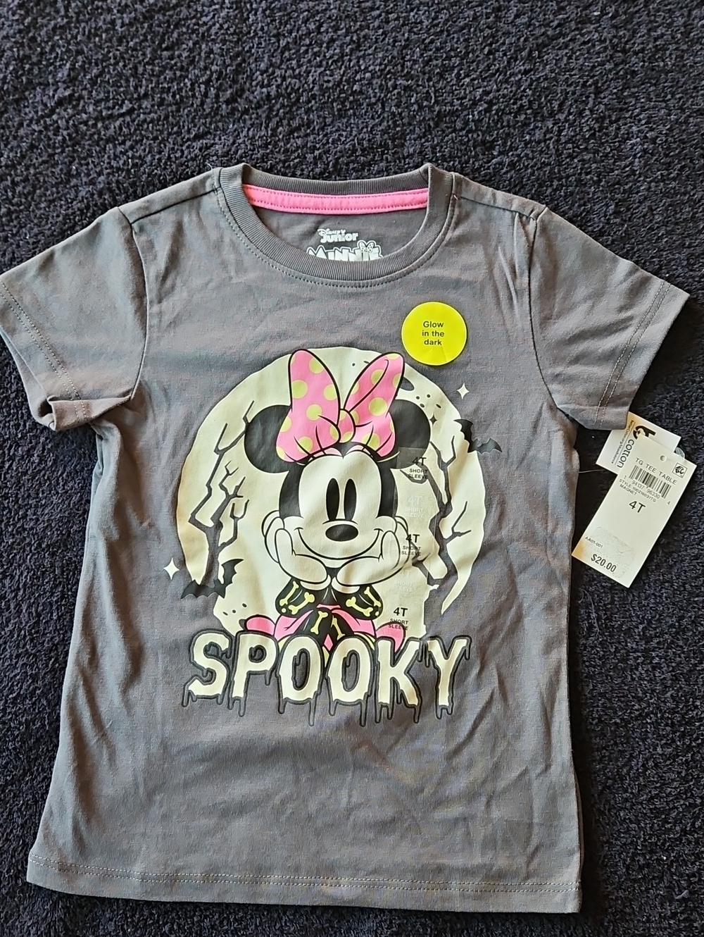Disney Minnie Mouse Spooky Graphic Tee - Gray & Pink - Size 4T